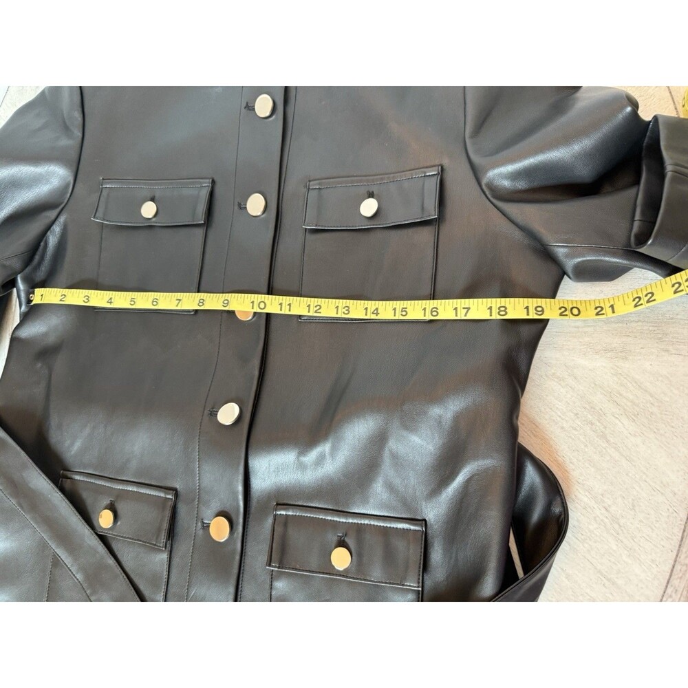 Elie Tahari Aliza Faux Leather Jacket Belted 4 Pocket Women's Size 10 - Picture 9 of 12